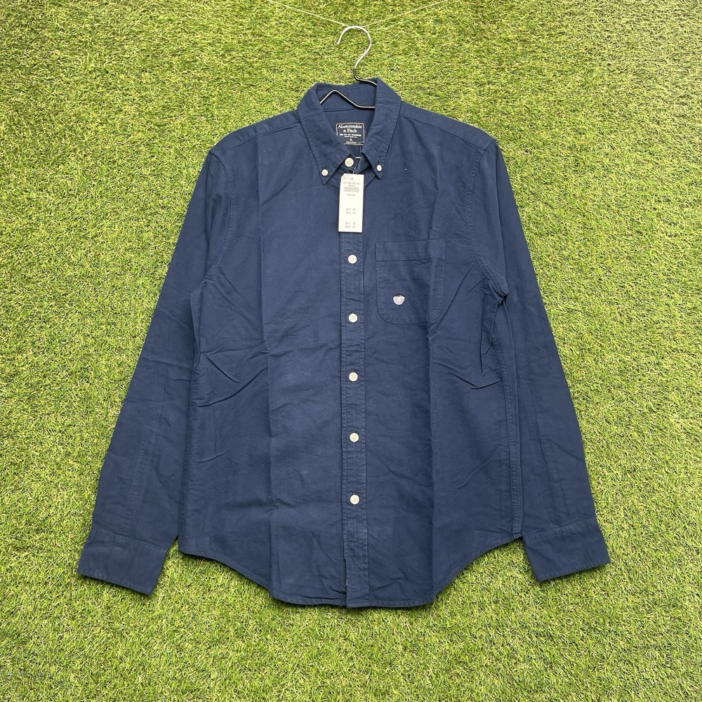 Abercrombie Fitch Button Up Shirt Mens Medium Blue Chamois Dress Long Sleeve NWT